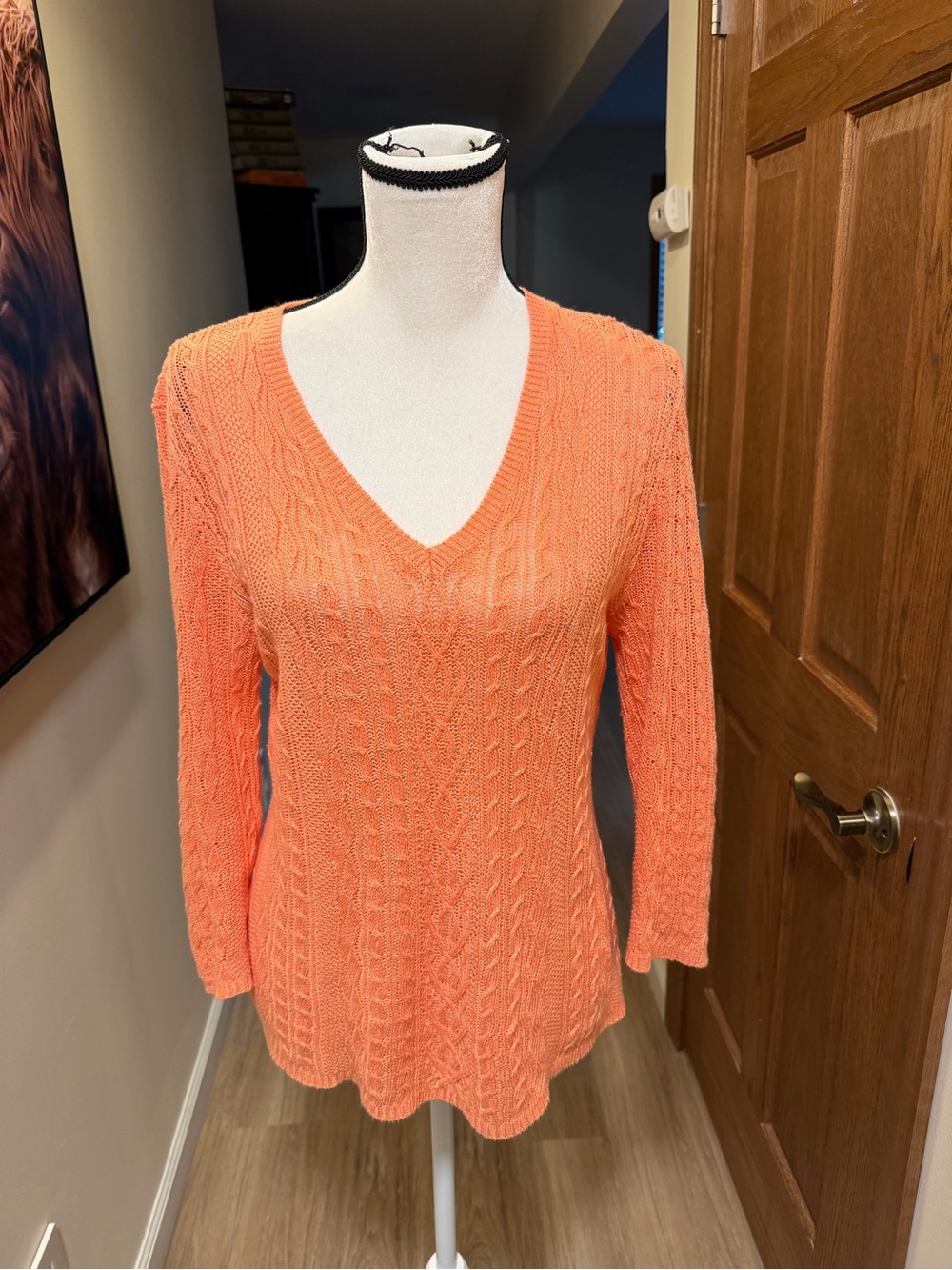 Lauren Ralph Lauren Coral 100% Linen Cable Knit Sweater Medium - Picture 3 of 7